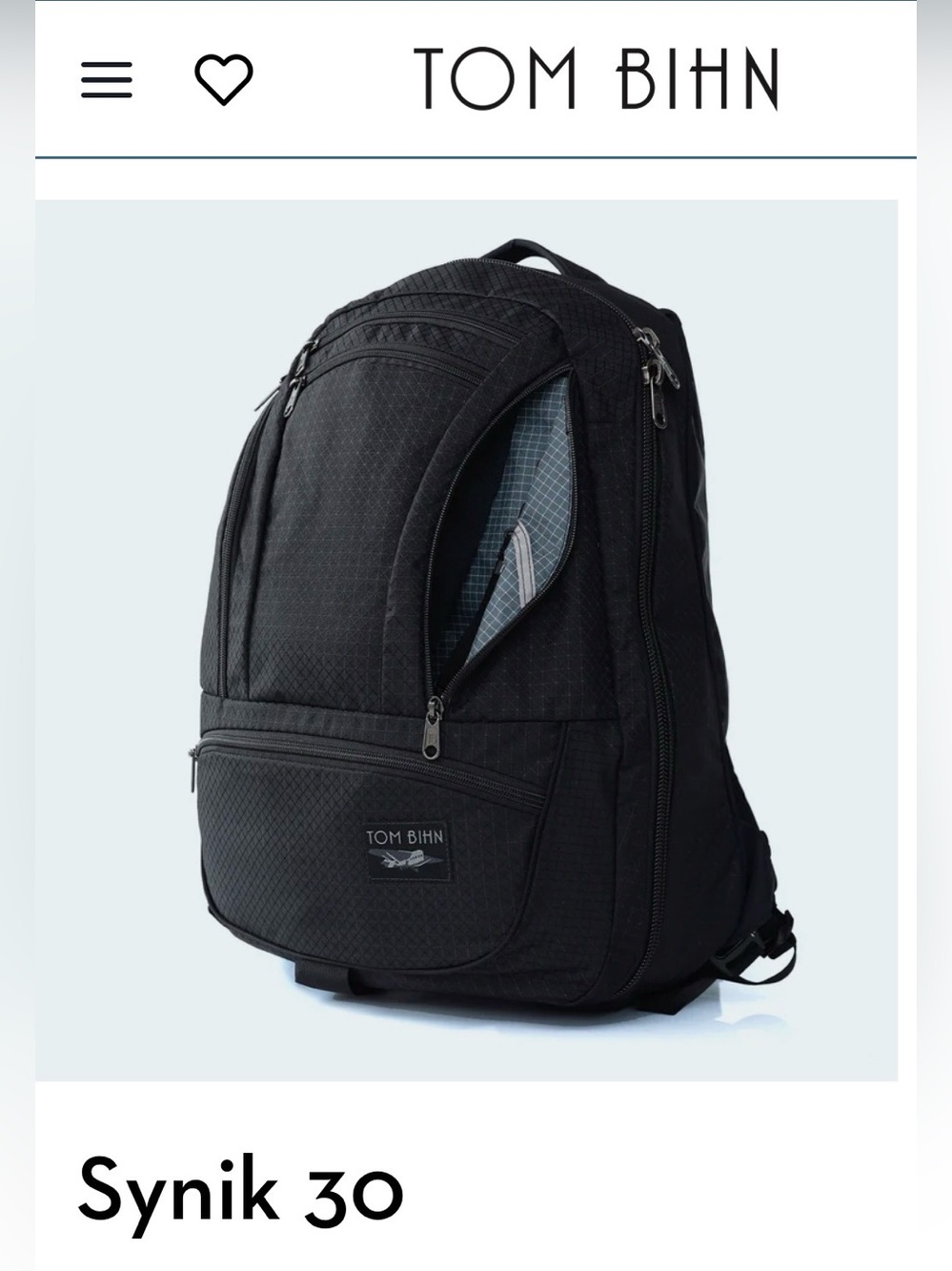 Tom Bihn Synik 30 Black Spectron w Dusk